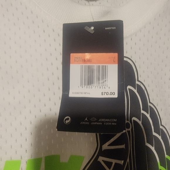 Nike Air Jordan Wings Logo Jersey White/Green/Black BQ8479-100 Men's Size Large - Picture 4 of 6